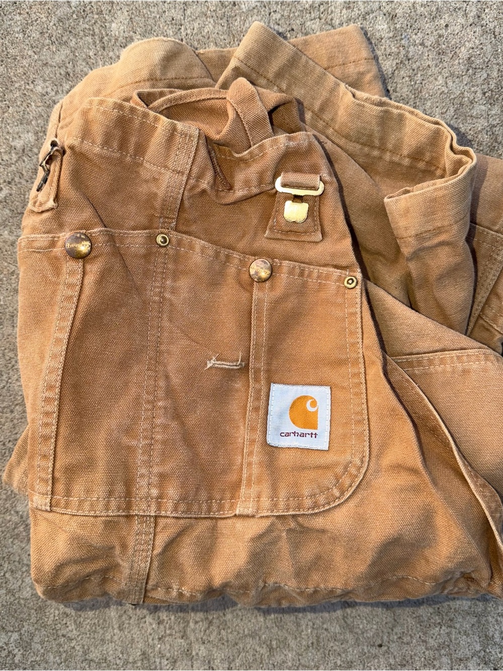 Vintage 1980s Carhartt Duck Canvas Work Bib Overalls in Brown. Men’s 40x32